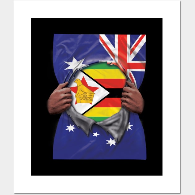 Zimbabwe Flag Australian Flag Ripped - Gift for Zimbabwean From Zimbabwe Wall Art by Country Flags